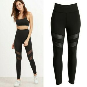 Leggings High Waist Mesh Insert Black